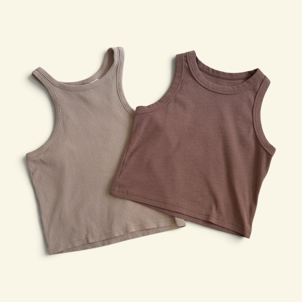 H&M Divided Ribbed Crop Tank Top Bundle Size S Brown Beige Neutrals Crew Neck